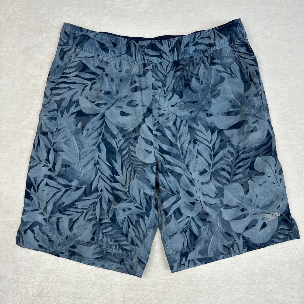 Speedo Men's Tropical Leaf Print Swim Trunks Shorts Blue Size S P CH